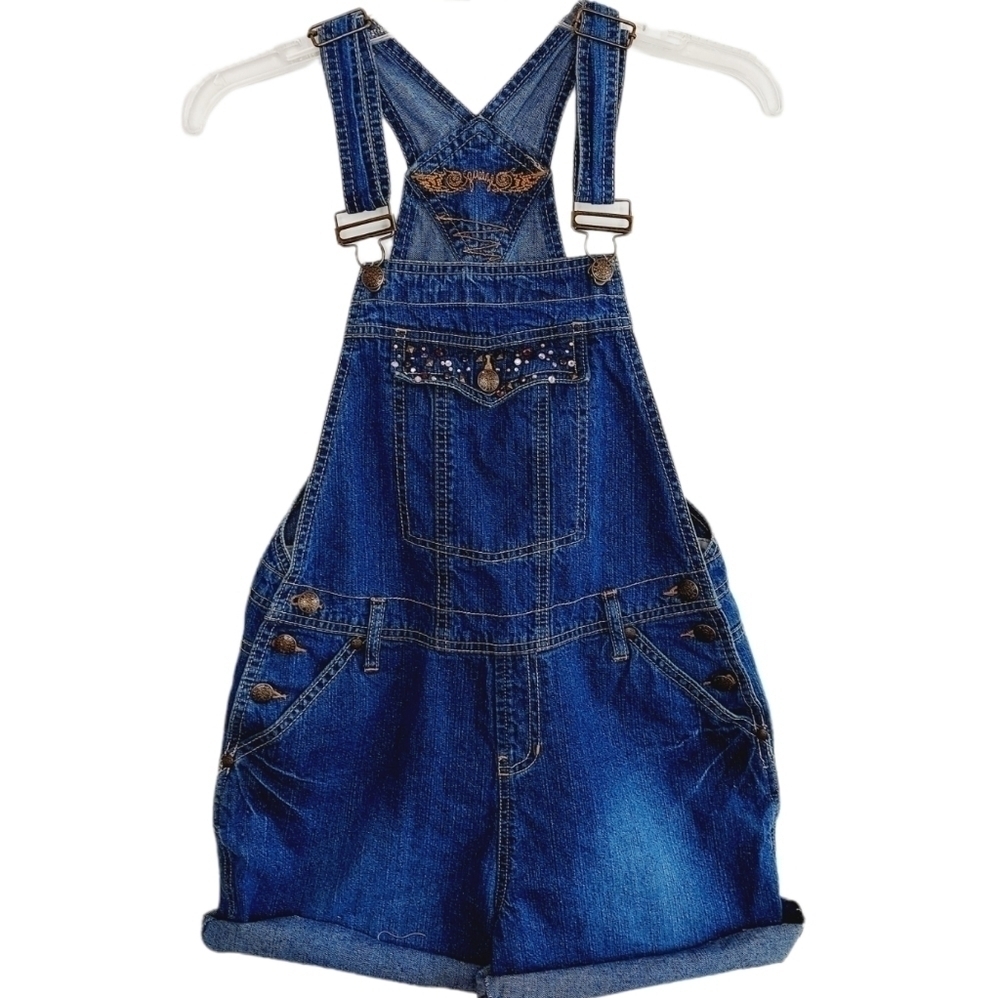 VTG Bib Overall Denim Shortalls Y2K 90's Small Medium ? Embellished Cutoffs